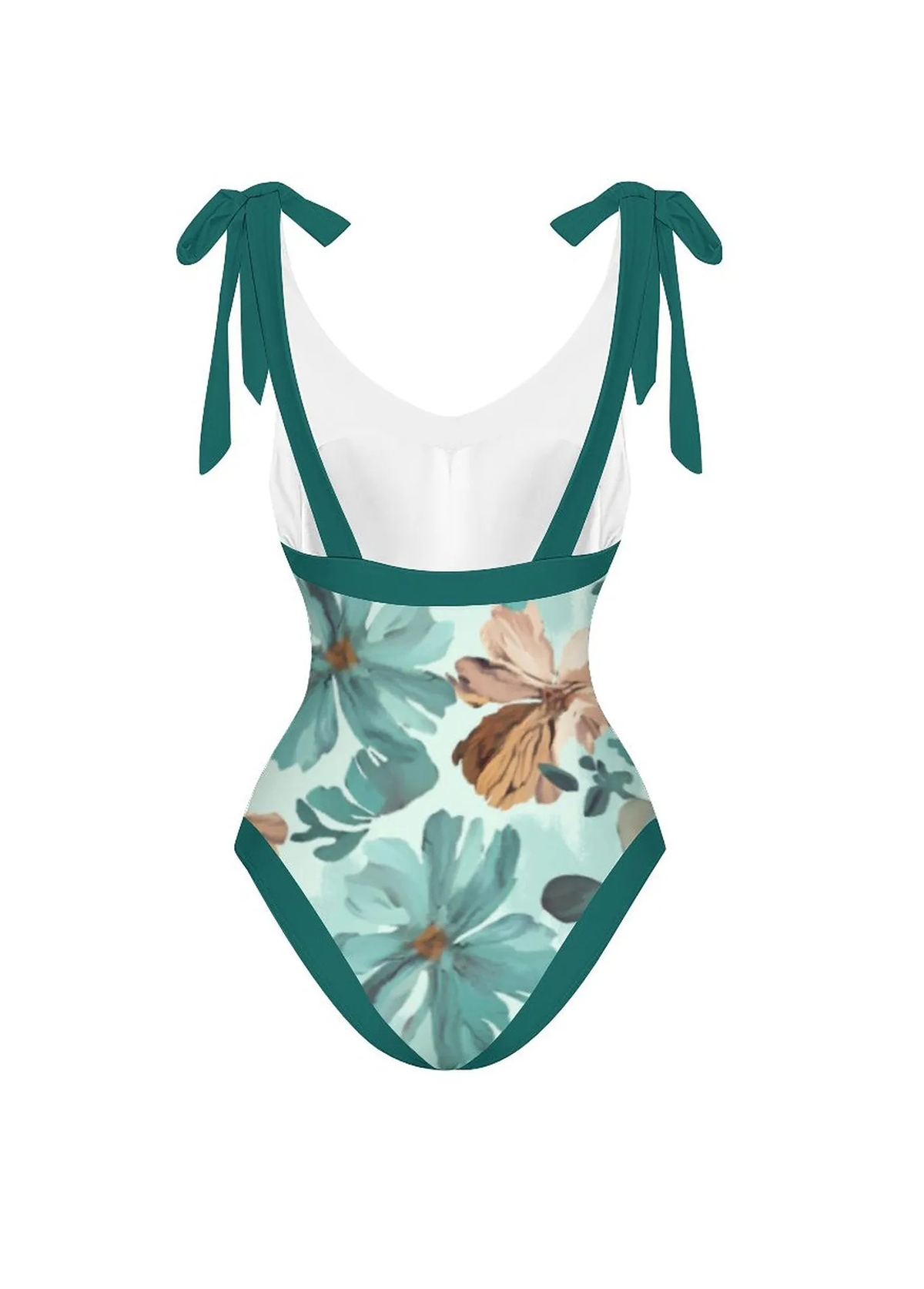 Floral Detail Turquoise One Piece Swimwear and Skirt
