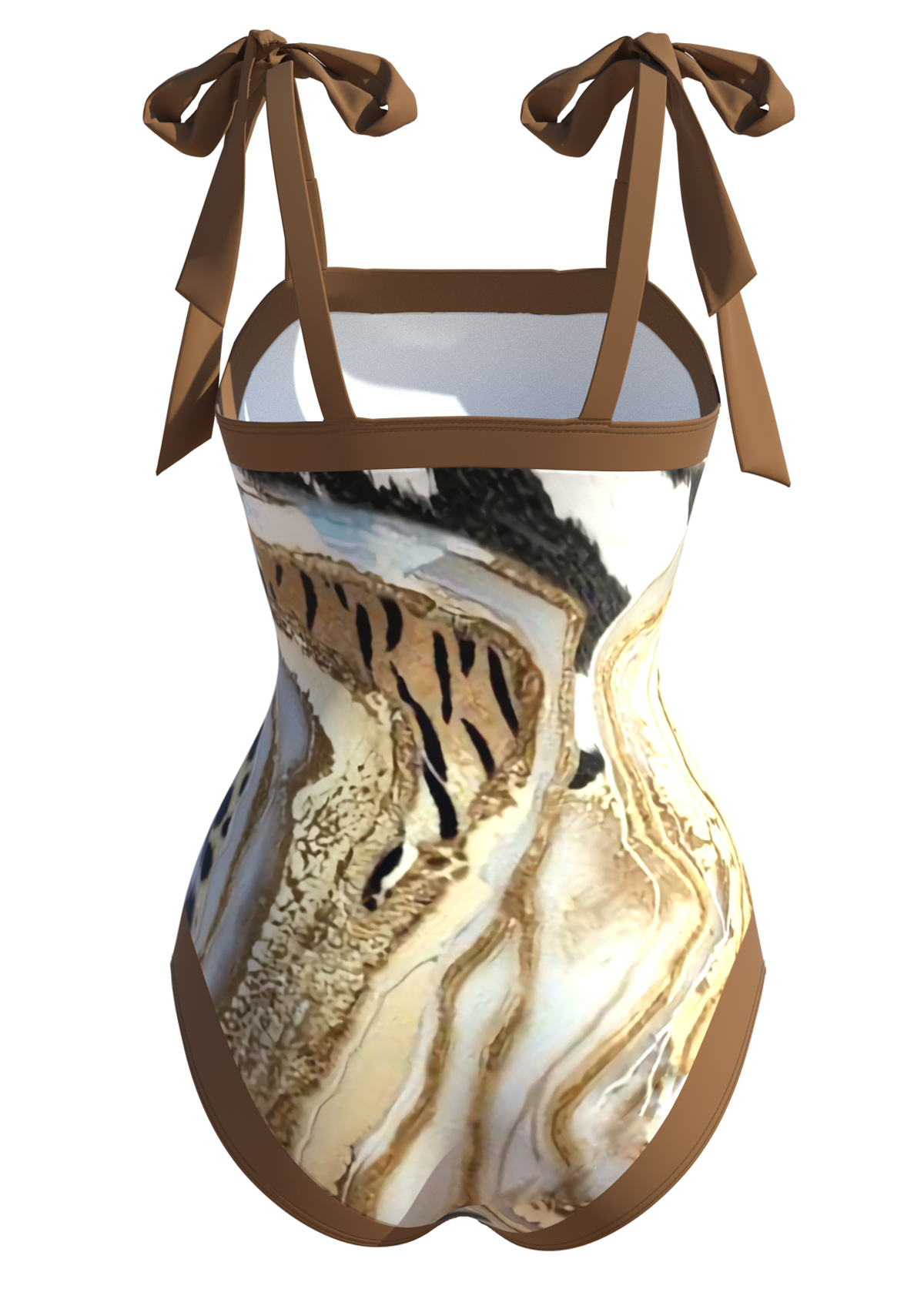 Tie Marble Print Dark Camel One Piece Swimwear | Rosewe.com - USD $35.98