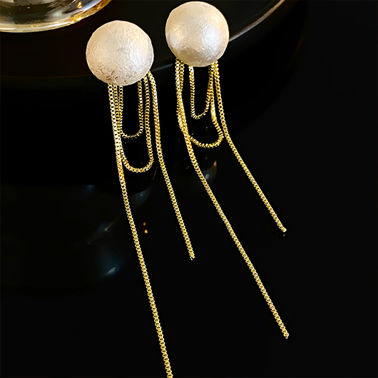 Pearl Gold Tassel Geometric Alloy Earrings