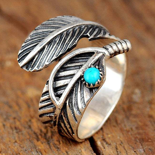 Geometric Feather Silvery White Alloy Ring