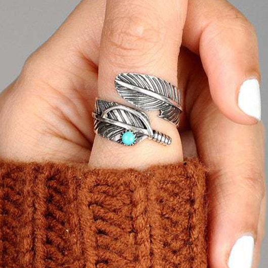 Geometric Feather Silvery White Alloy Ring