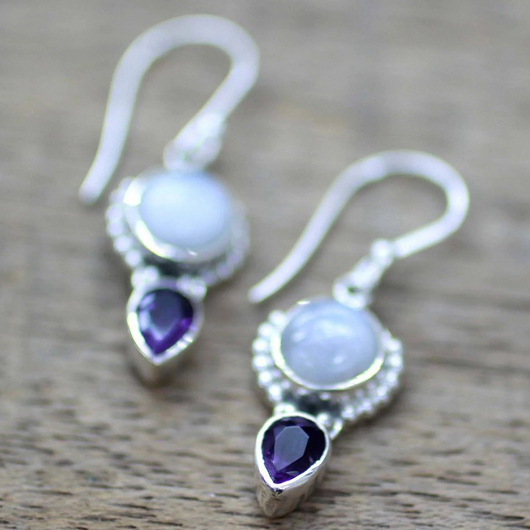Purple Amethyst Water Drop Alloy Earrings