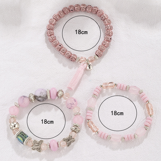 Pink Butterfly Glass Beaded Bracelet Set