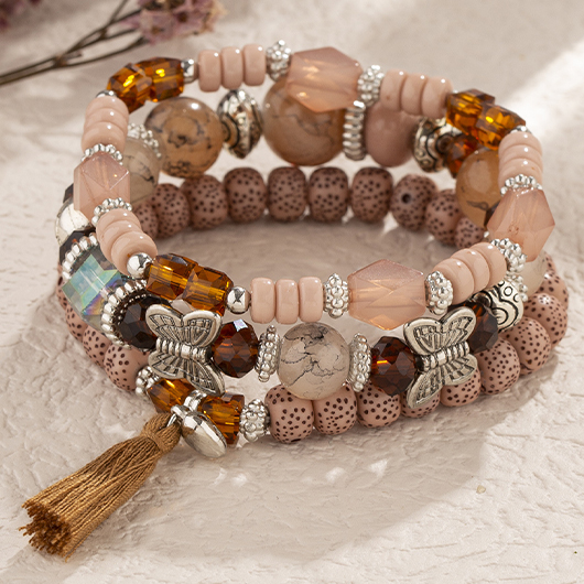 Dark Coffee Butterfly Round Bracelet Set