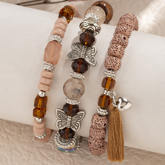 Dark Coffee Butterfly Round Bracelet Set