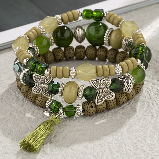 Olive Green Butterfly Alloy Patchwork Bracelets