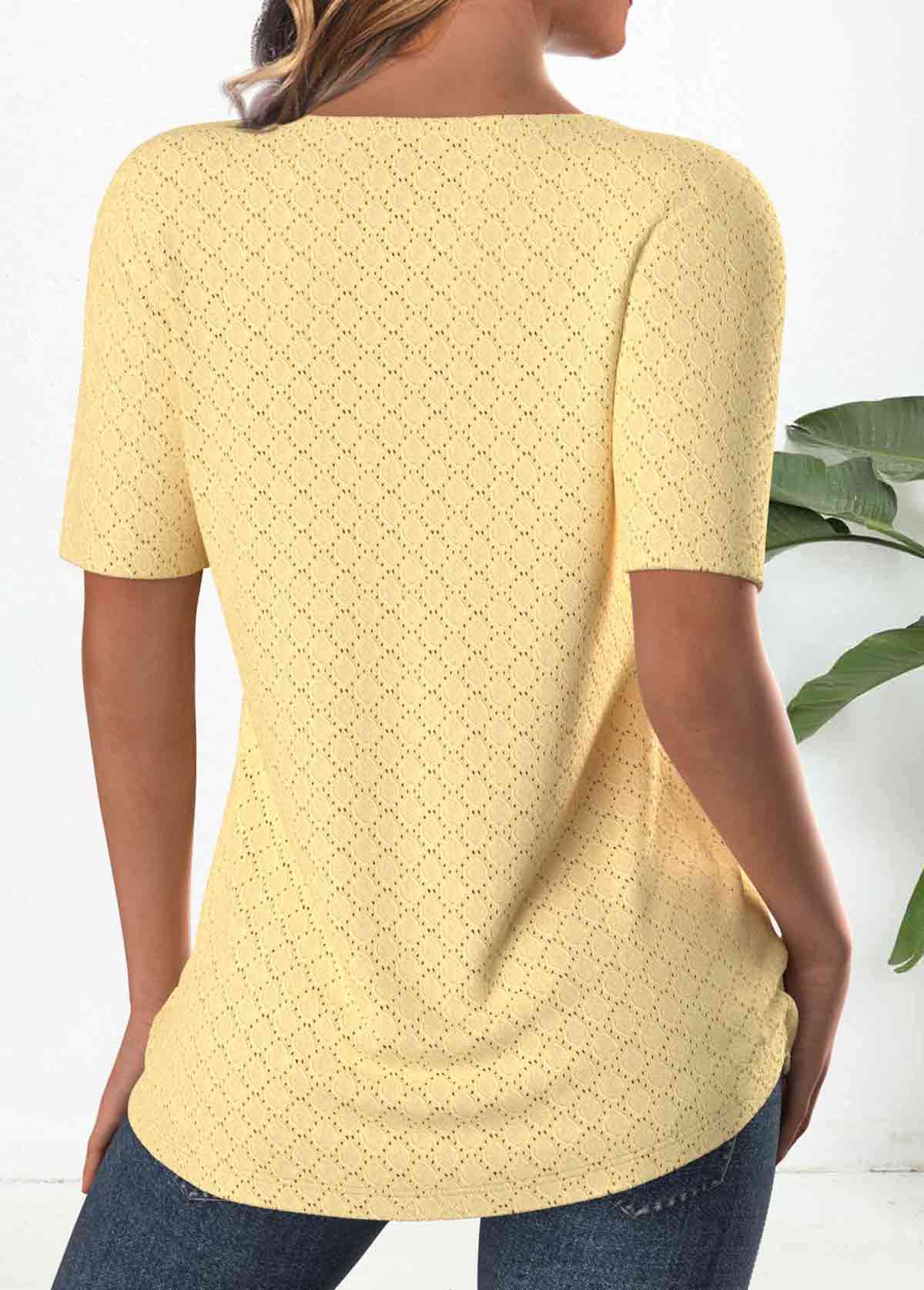 Textured Fabric Light Yellow Short Sleeve T Shirt
