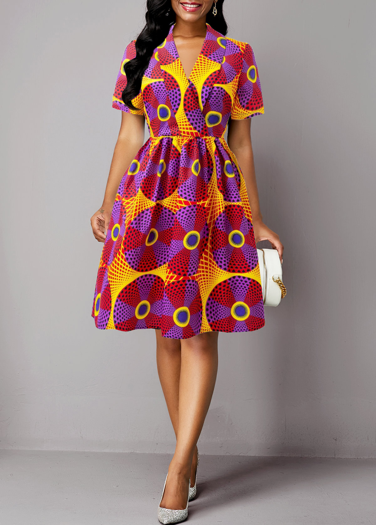 African Tribal Print Umbrella Hem Multi Color Dress