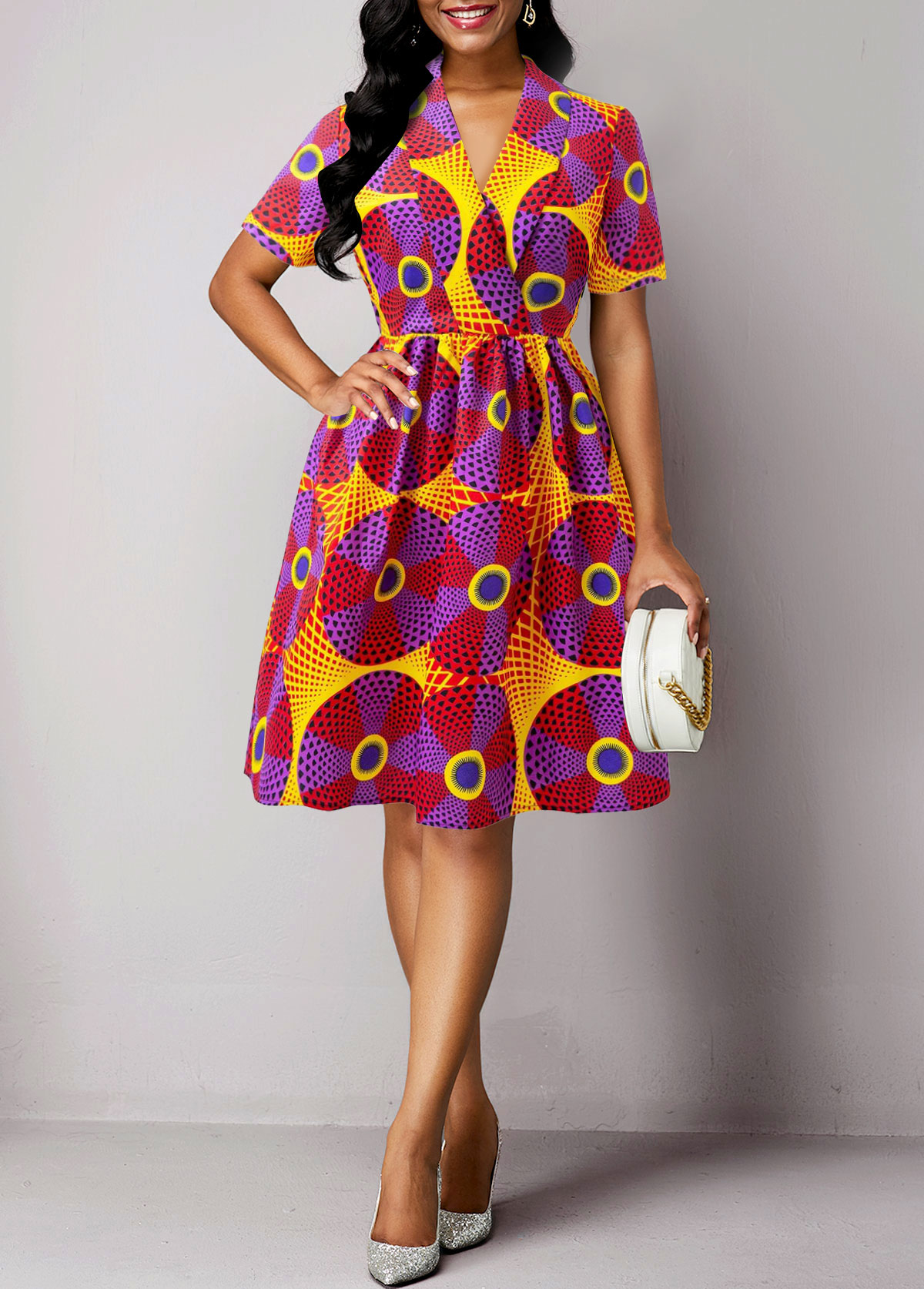 African Tribal Print Umbrella Hem Multi Color Dress