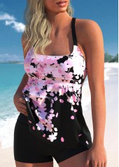 Pink Floral Print Wide Strap Tankini Set