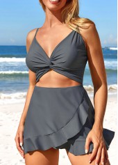 Dark Grey Twist One Piece Swimwear