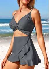Dark Grey Twist One Piece Swimwear