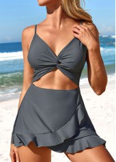 Dark Grey Twist One Piece Swimwear