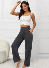 High Waisted Pocket Dark Grey Elastic Waist Pants