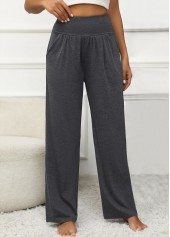 High Waisted Pocket Dark Grey Elastic Waist Pants