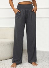 High Waisted Pocket Dark Grey Elastic Waist Pants