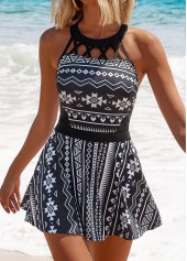 Mid Waisted Tribal Print Cage Neck Swimdress and Panty