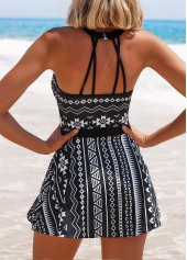 Mid Waisted Tribal Print Cage Neck Swimdress and Panty