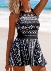 Mid Waisted Tribal Print Cage Neck Swimdress and Panty