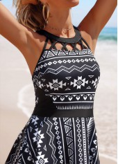 Mid Waisted Tribal Print Cage Neck Swimdress and Panty