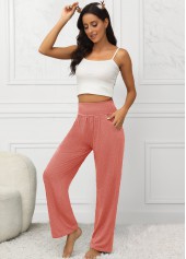 Pocket Dusty Pink Elastic Waist High Waisted Pants