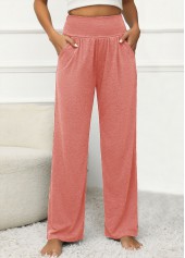 Pocket Dusty Pink Elastic Waist High Waisted Pants