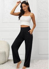 Pocket Black Elastic Waist High Waisted Pants
