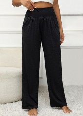 Pocket Black Elastic Waist High Waisted Pants