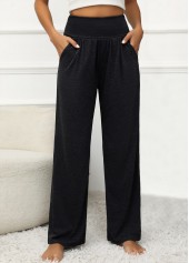 Pocket Black Elastic Waist High Waisted Pants