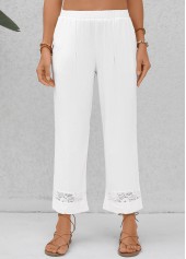 White Elastic Waist High Waisted Pants