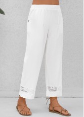 White Elastic Waist High Waisted Pants