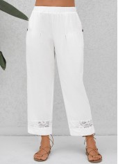 White Elastic Waist High Waisted Pants