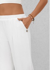 White Elastic Waist High Waisted Pants