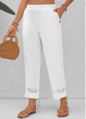White Elastic Waist High Waisted Pants