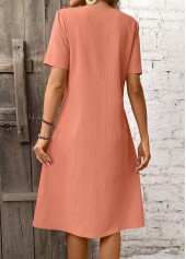 Pocket Brick Red A Line Short Sleeve Dress