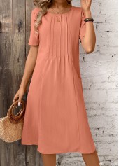 Pocket Brick Red A Line Short Sleeve Dress