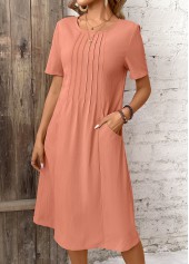 Pocket Brick Red A Line Short Sleeve Dress
