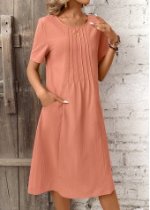 Pocket Brick Red A Line Short Sleeve Dress