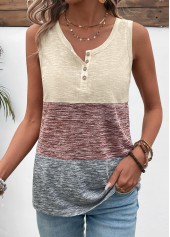 Round Neck Patchwork Light Coffee Tank Top