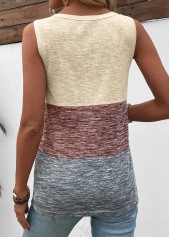 Round Neck Patchwork Light Coffee Tank Top