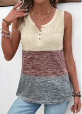 Round Neck Patchwork Light Coffee Tank Top