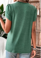 Patchwork Turquoise Short Sleeve V Neck T Shirt