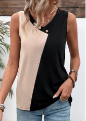 V Neck Patchwork Black Tank Top