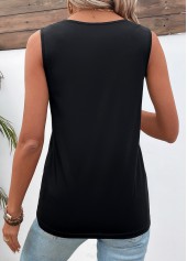 V Neck Patchwork Black Tank Top