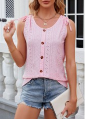Button Scoop Neck Pink Tank Top