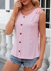 Button Scoop Neck Pink Tank Top
