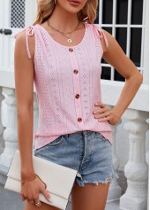 Button Scoop Neck Pink Tank Top