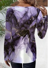Plus Size Purple Floral Print Long Sleeve T Shirt
