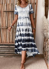 Tie Dye Print Pocket Dusty Blue A Line Dress