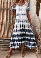 Tie Dye Print Pocket Dusty Blue A Line Dress